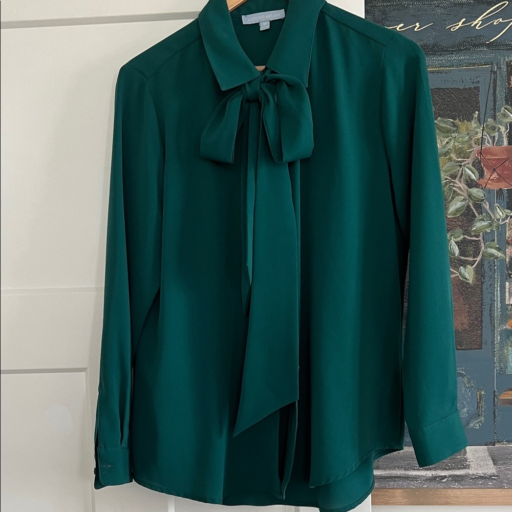 ANTONIO MELANI Green Blouse with Bow Tie